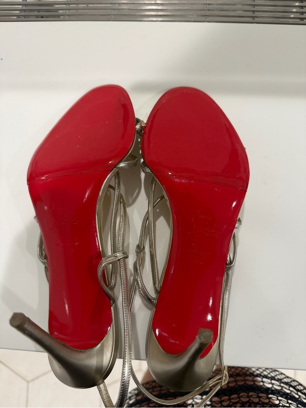 Christian Louboutin Silver Metallic Strappy Spike Sandals - Picture 4 of 9
